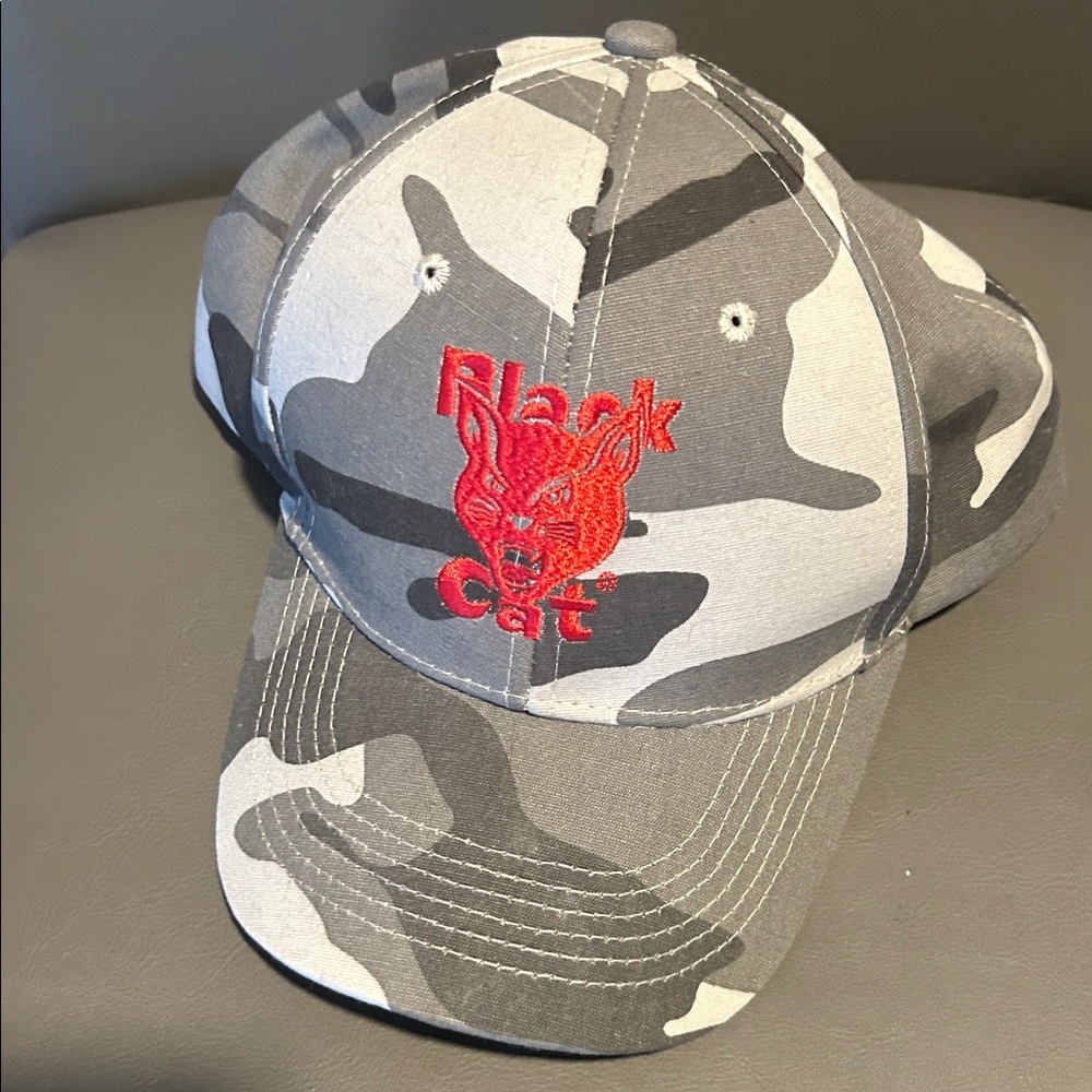 Black Cat ,Camo Cap with Red Logo